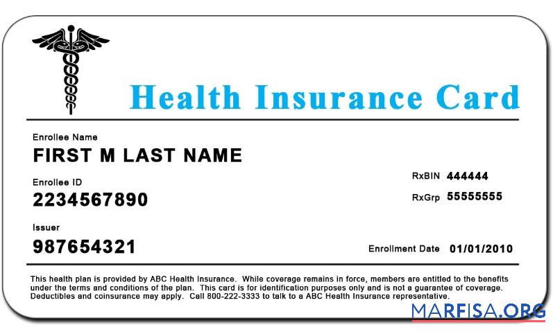 Blank USA ABC health insurance card of health insurance sample